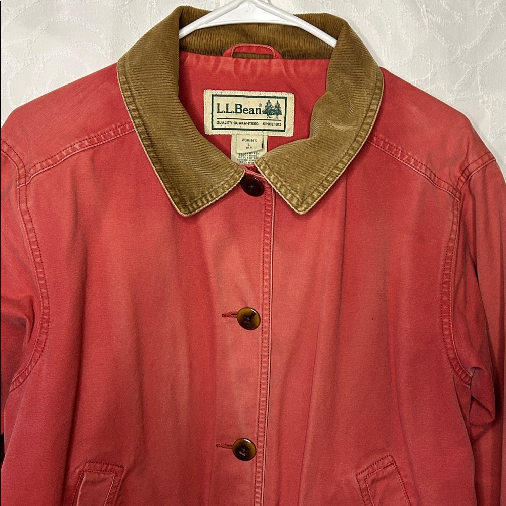 L.L. Bean Women’s Vintage Crimson Chore & Field Coat Brown Corduroy Collar Sz L - Picture 4 of 14